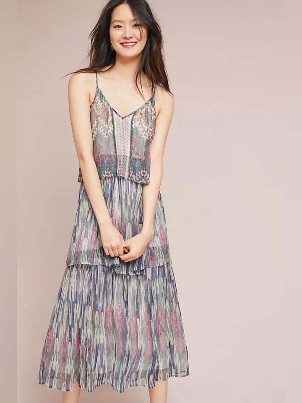 Anthropologie Meadow Rue Josie Tired Maxi Dress Size 8 Evening Wedding Guest